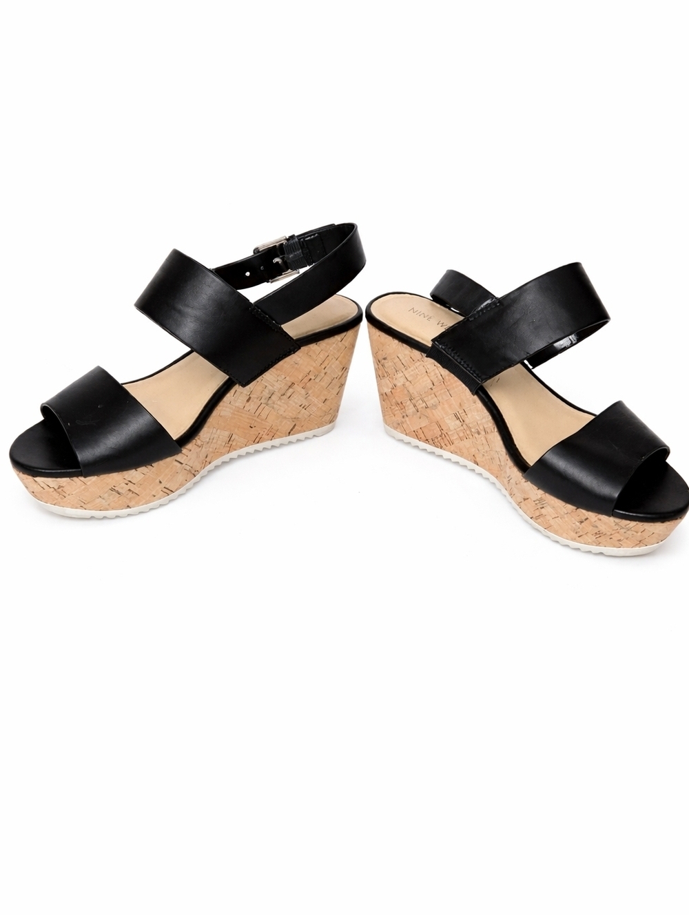 Nine West Women's Black Leather Slingback Sandals - Picture 1 of 5